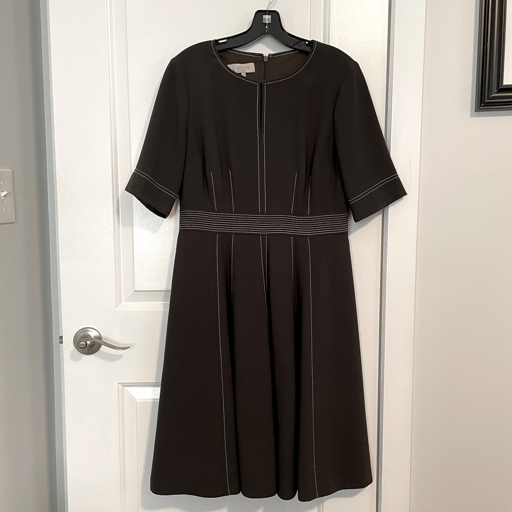 Hobbs fit and flare seamed dress in deep olive